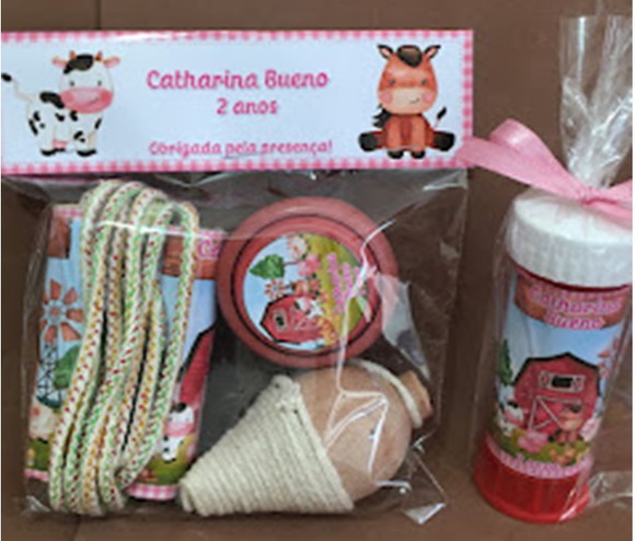 Kit Pião Corda Ioiô e Bolinha de Sabão Fazendinha