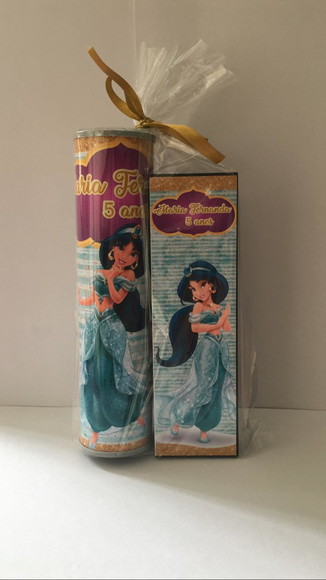 Kit Pega Vareta e Domino Personalizado Princesa Jasmine