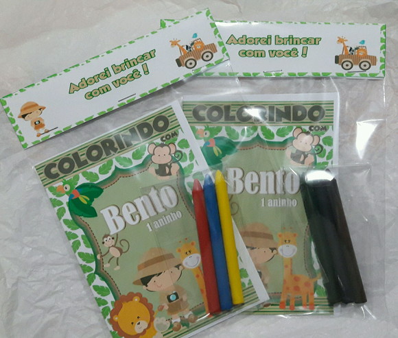 Mini Livro de Colorir c/ 3 Giz Safari