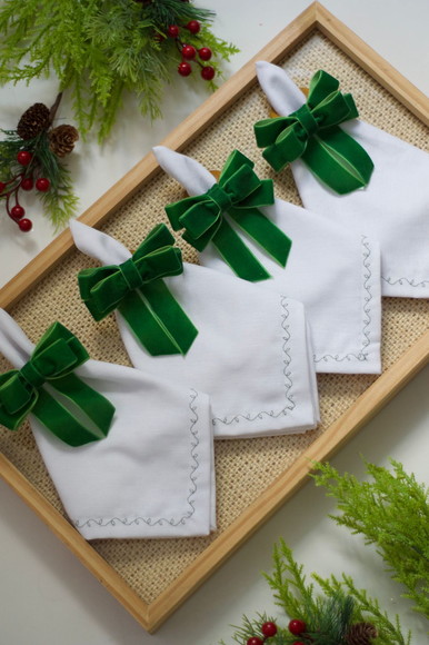 Porta Guardanapo Laço de Natal Veludo Verde 6 Peças
