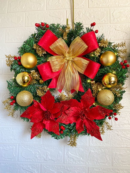 Guirlanda de Natal com Flores/ Acompanha Led