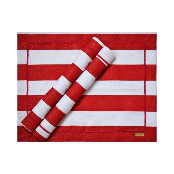 Jogo Americano Listrado Vermelho e Branco 4 Lugares