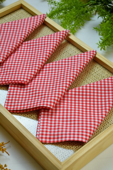 Guardanapo de Algodão Xadrez Vermelho e Branco / 6 Unidades