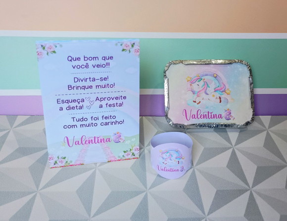 Kit Centro de Mesa Personalizado Tema Unicórnio