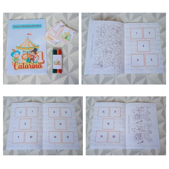 Kit Álbum de Figurinhas Personalizado Brinde Infantil Circo