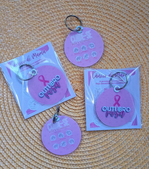 Chaveiro Outubro Rosa Brinde Personalizado com Tag