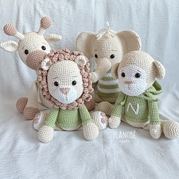 Safari com 4 Bichinhos [Natural] - Amigurumi