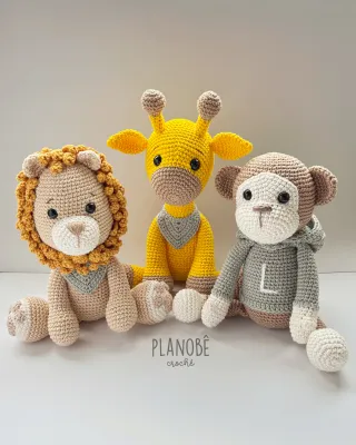 Kit Trio Safari [color] Amigurumi Crochê
