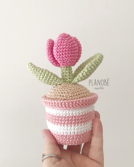 Vaso de Tulipa Rosa - Amigurumi - Imagem 2