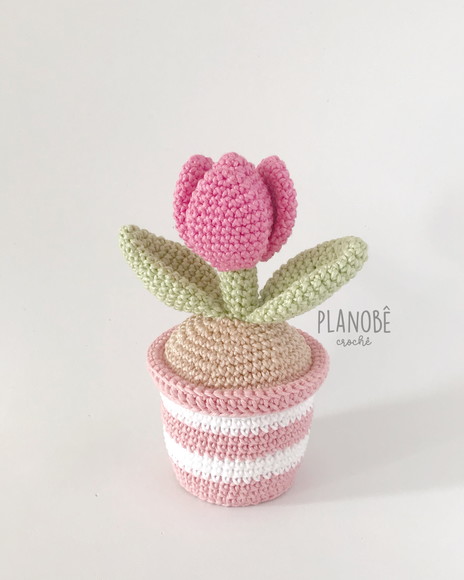 Vaso de Tulipa Rosa - Amigurumi
