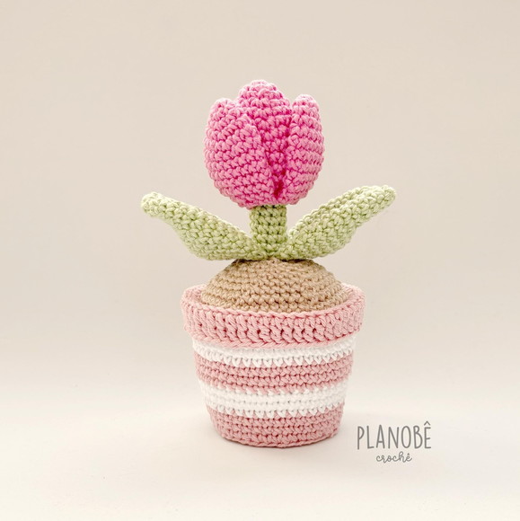 Vaso de Tulipa Rosa - Amigurumi - Imagem 4