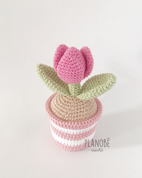 Vaso de Tulipa Rosa - Amigurumi - Imagem 5