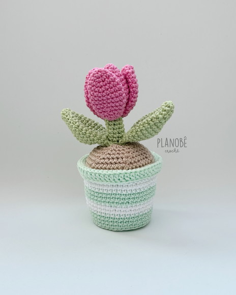 Vaso de Tulipa Rosa - Amigurumi - Imagem 3
