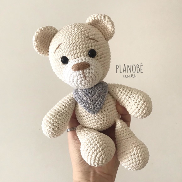Ursinho Teddy Baby Natural com Bandana - Amigurumi - Imagem 3