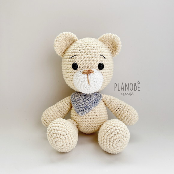 Ursinho Teddy Baby Natural com Bandana - Amigurumi