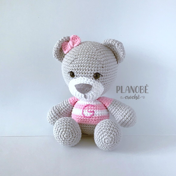 Ursinha Lilly Baby Cinza com Camiseta - Amigurumi