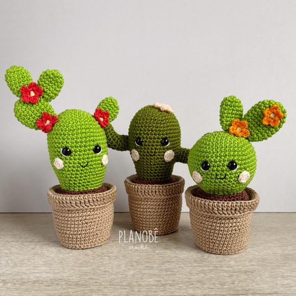 Trio Vasinhos de Cactos Amigurumi - Imagem 2