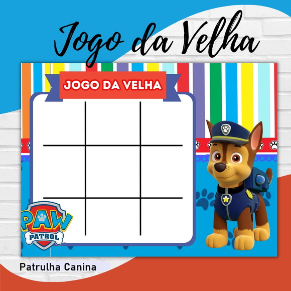 Kit 20 Jogo da Velha Personalizado - Patrulha Canina