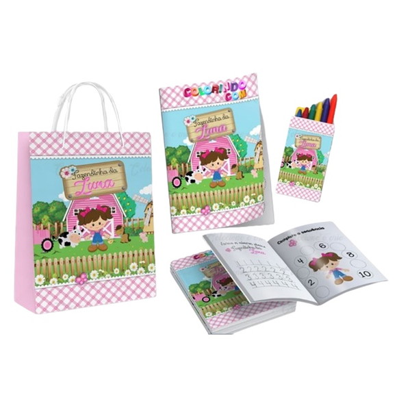 Kit 20 Revistinha + Sacolinha - Fazendinha Menina
