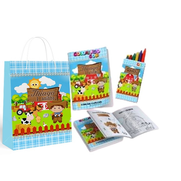 Kit 20 Revistinha + Sacolinha - Fazendinha Menino