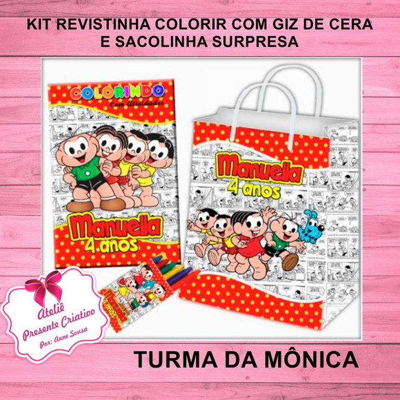 30 Kit - Revista Colorir e Sacolinha "turma da Mônica"