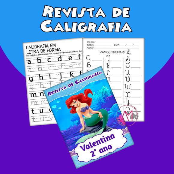 Revistinha de Caligrafia + Lápis - Pequena Sereia
