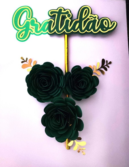 Topo de Bolo Gratidão - Verde com Dourado