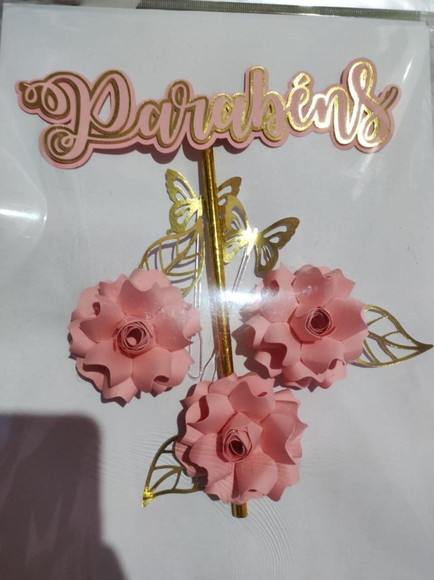 Topo de Bolo Parabéns com Flores 2