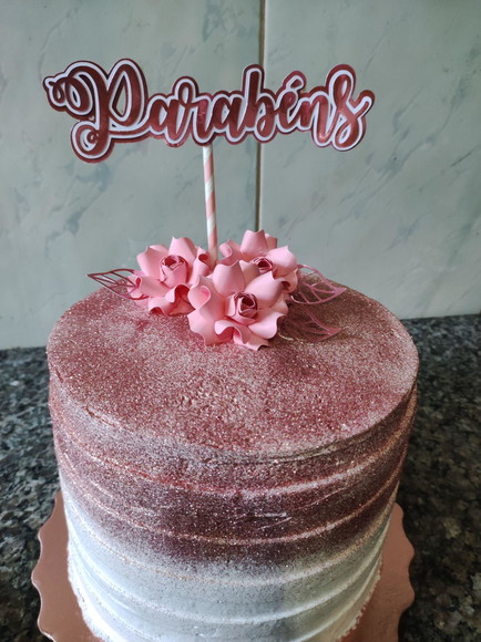 Topo de Bolo Parabéns com Flores