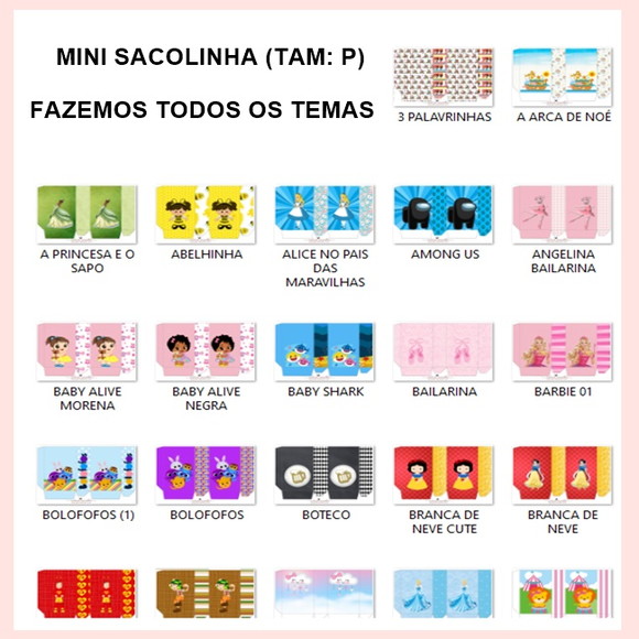 Kit 30- Mini Sacolinha "p"- Pegue e Monte- Varios Temas