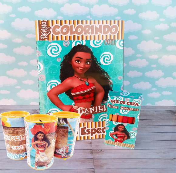 25 Kit Colorir + Cofrinho Personalizados - Tema Moana
