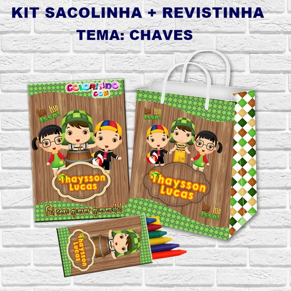 Kit 20 Revista Colorir e Sacolinha "chaves"