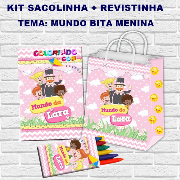 20 Kit Revista Colorir e Sacolinha "mundo Bita Menina"