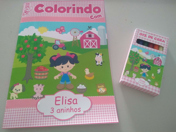 Kit Colorir Revistinha + Giz de Cera - Fazendinha Rosa