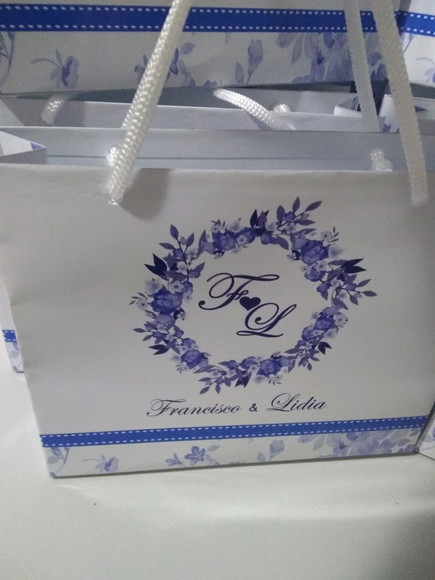 Kit 30 Sacolinha para Casamento Floral Azul - Tam. m