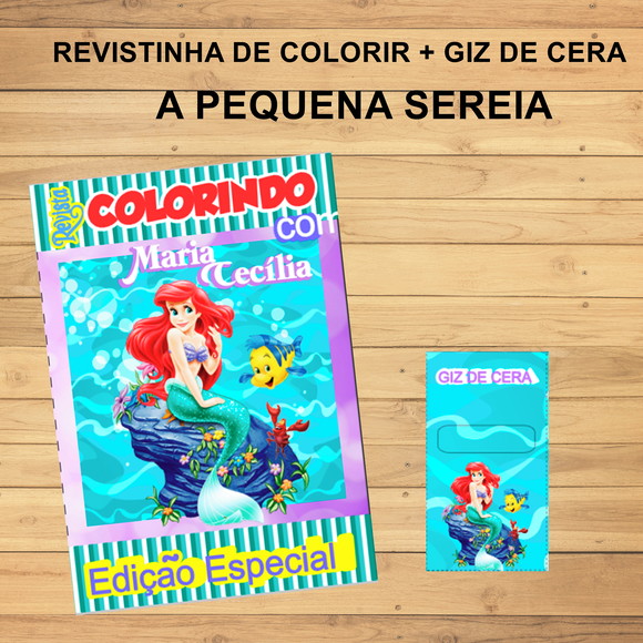 Kit Colorir Revistinha + Giz de Cera - A Pequena Sereia