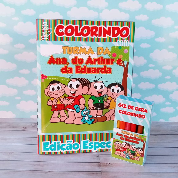 Kit Colorir Revistinha + Giz de Cera - Turma da Monica