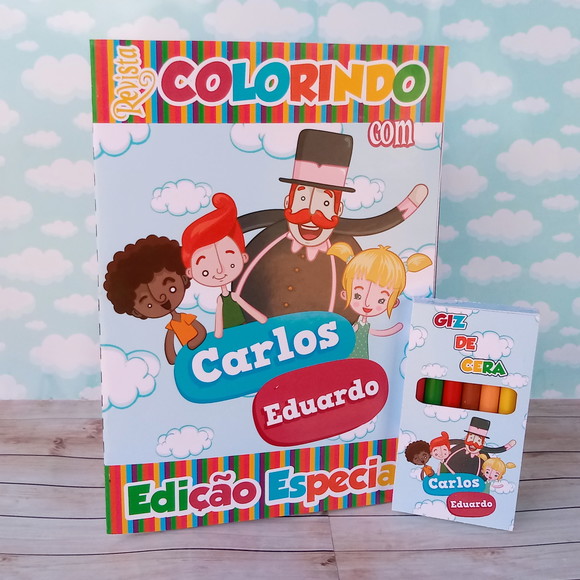 Kit 20 Revista Colorir + Giz de Cera - Mundo Bita