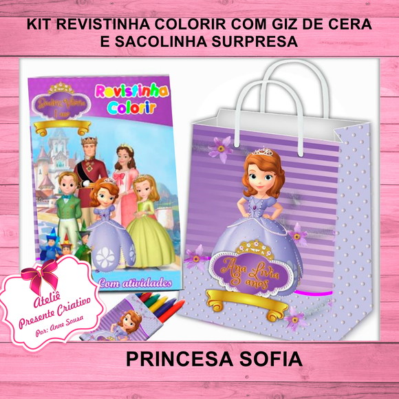 20 Kit Revista Colorir e Sacolinha Surpresa "princesa Sofia"