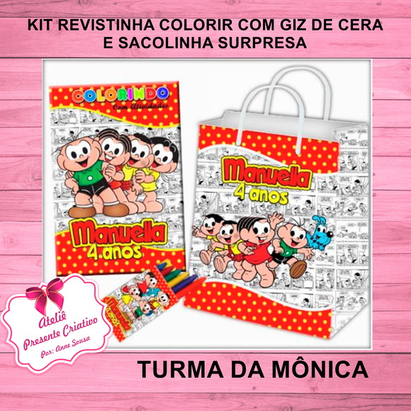 20 Kit Revista Colorir e Sacolinha "turma da Mônica"