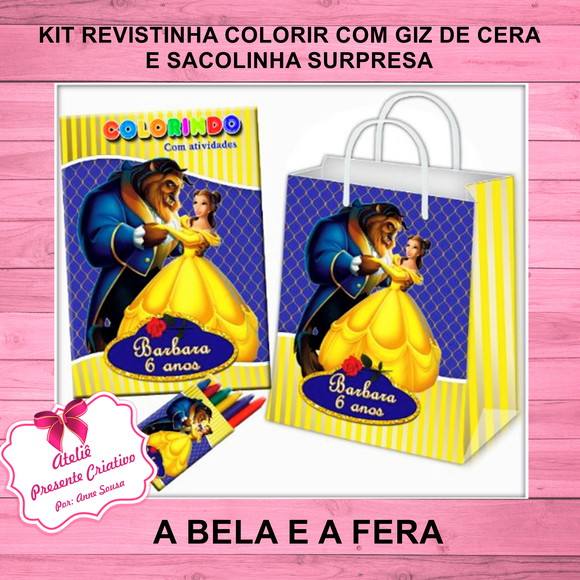 Kit Revista Colorir e Sacolinha Surpresa "a Bela e a Fera"