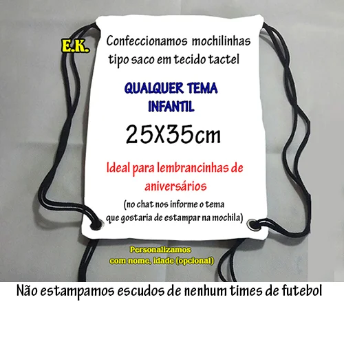 Sacochila mochila mochilinha sacolinha personalizada