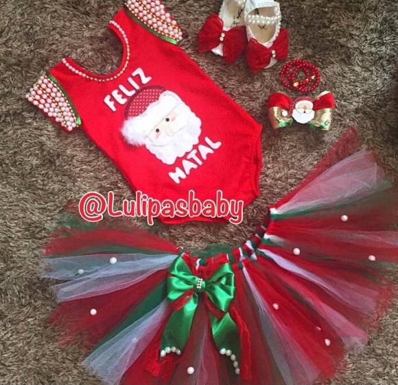 Conjunto de Natal infantil saia tutu
