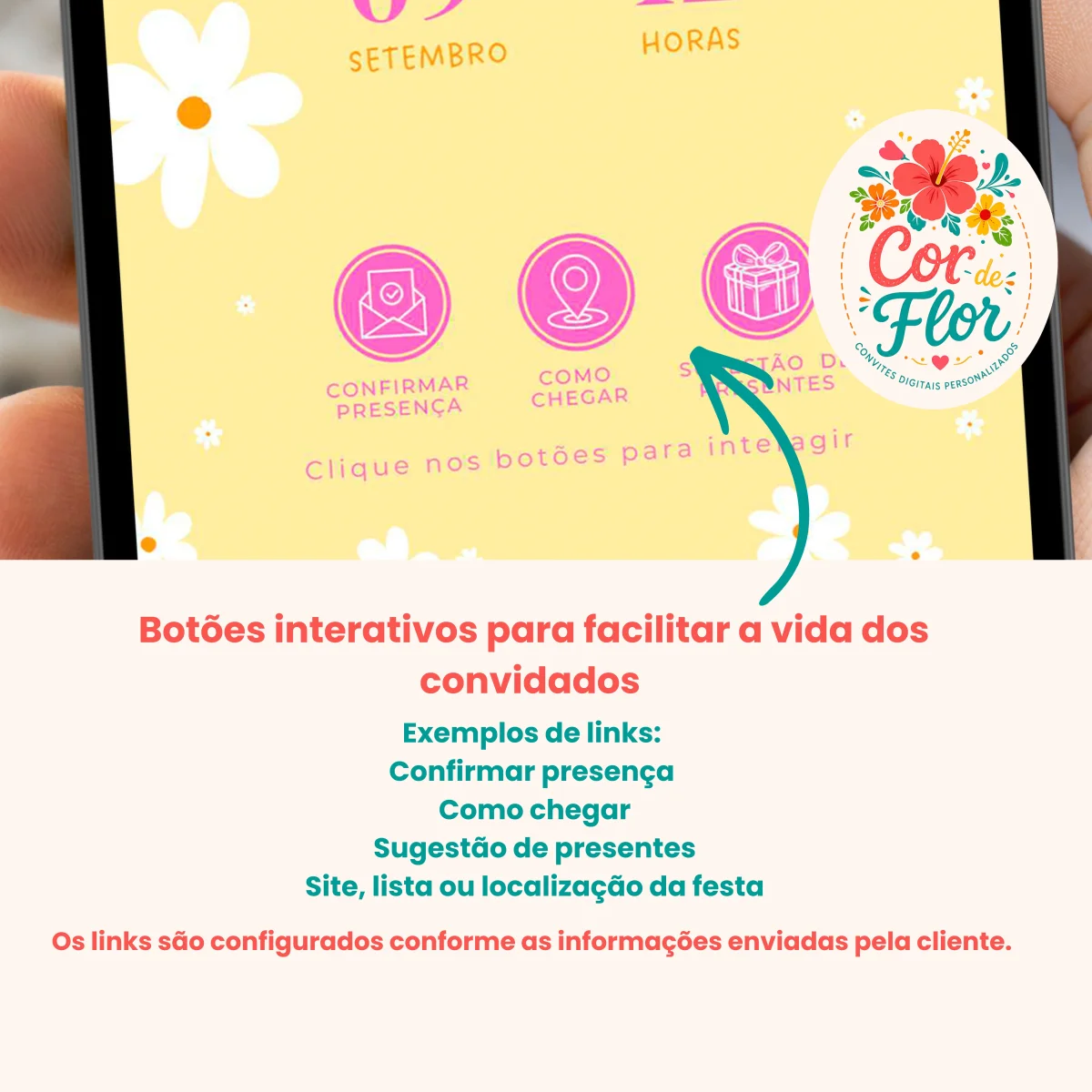 Convite Digital Interativo 1 Aninho Tema Margaridas Daisy Menina Amarelo - Imagem 2
