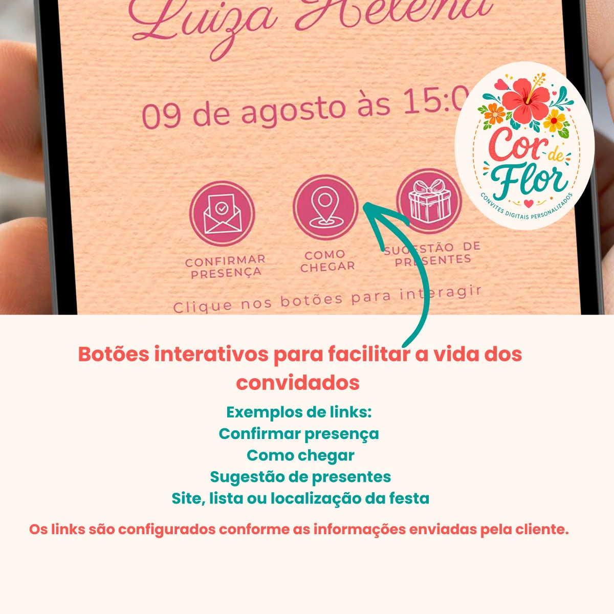Convite Digital Interativo 1 Aninho Tema Margaridas Boho Coral Pêssego Menina - Imagem 2