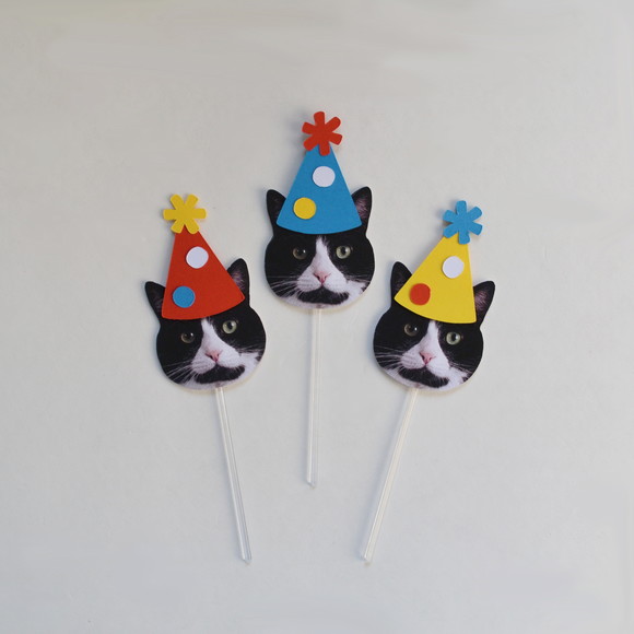 Topper Rostinho Pet com Chapéu de festa - Gatinhos (12 Unidades) - Imagem 2