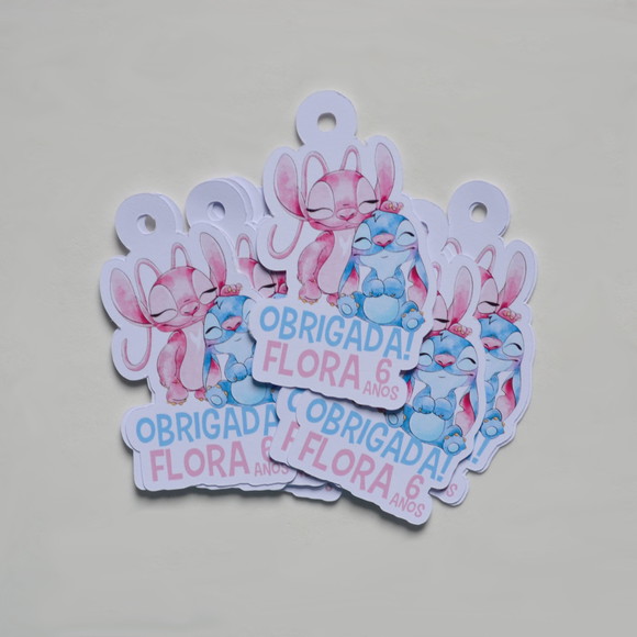 Tag lembrancinha Stitch Aquarela - 20 unidades