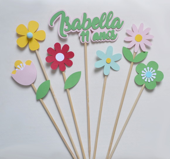 Topo de Bolo personalizado Flores Coloridas