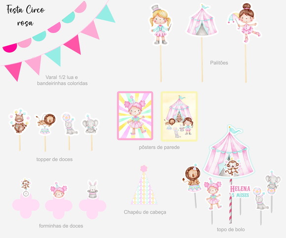 Kit Festa personalizada Circo Rosa - Imagem 6