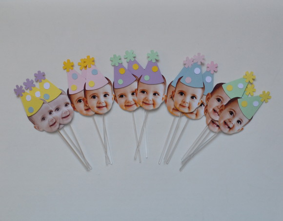 Topper Rostinho c/ Chapéu Cores Candy - 12 Unidades